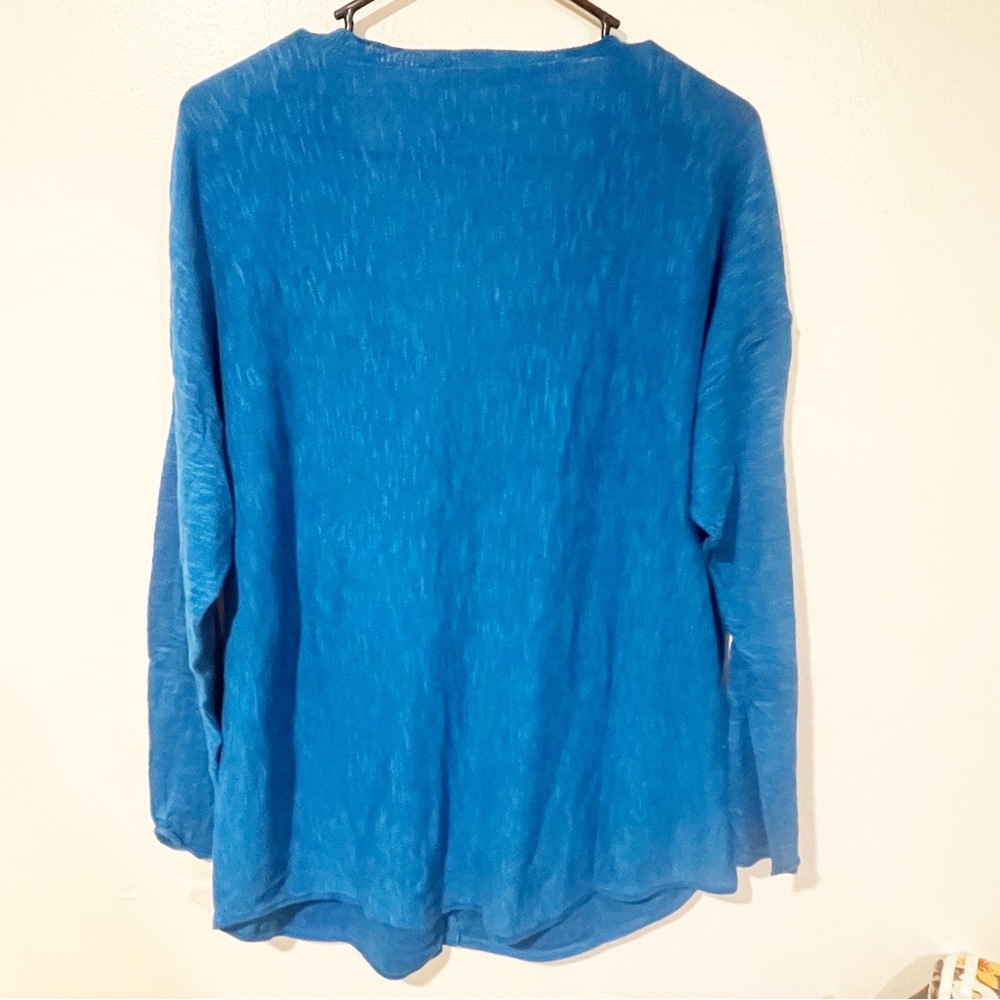 Eileen Fisher Size Medium Blue Linen Blend V Neck Button Cardigan Sweater - Picture 5 of 5